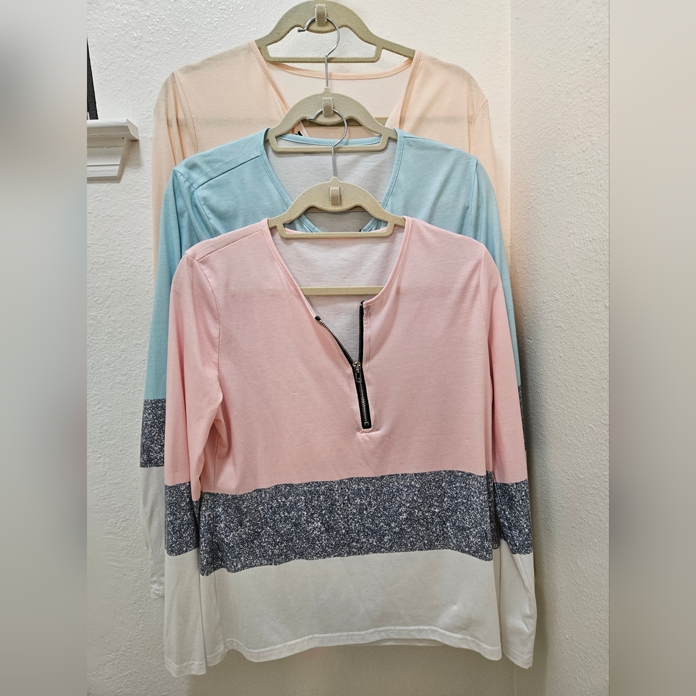Women’s Colorblock Zip-Front Long Sleeve Top